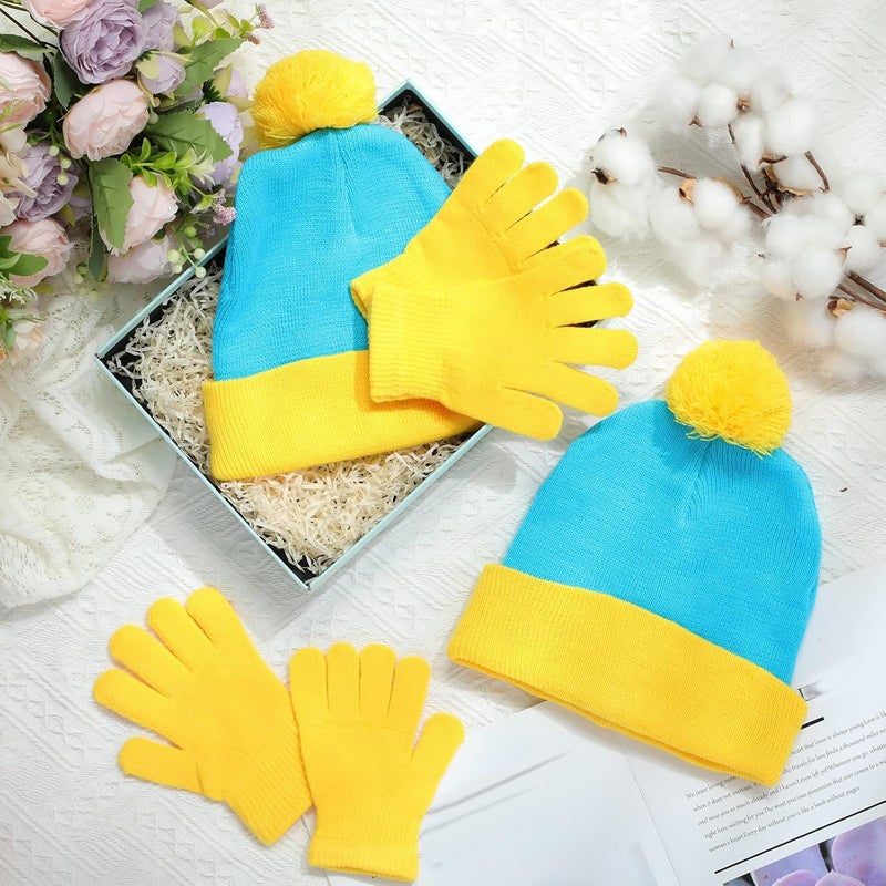 Shinymoon 2 Sets Halloween Knit Pom Beanie Hat and Gloves Set Winter Character Cosplay Headwear Knitted Pompom Cuff - Image 5